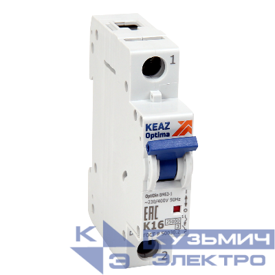 Выключатель автоматический модульный 1п L 16А OptiDin ВМ63-1L16-25-УХЛ3 КЭАЗ 342037