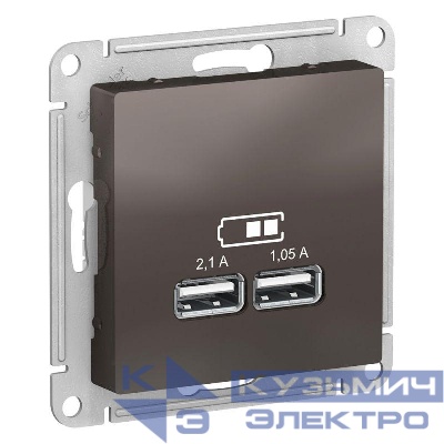 Розетка USB AtlasDesign тип A+A 5В 1х2.1А 2х1.05А механизм мокко SE ATN000633