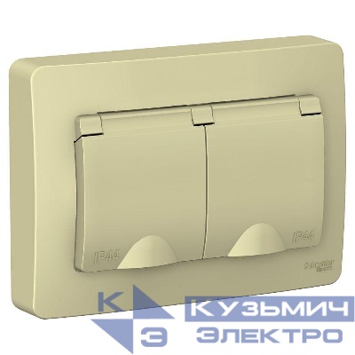 Розетка 2-м СП Blanca 16А IP44 250В с заземл. защ. шторки с крышкой беж. SE BLNRS441127