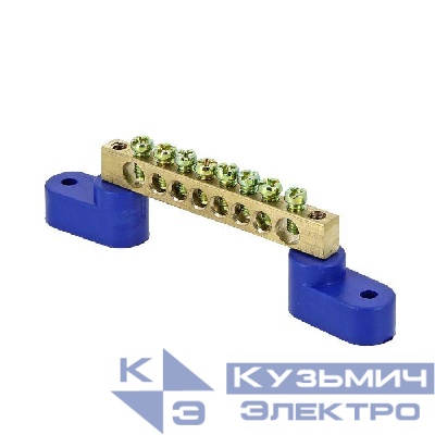 Шина нулевая N 6х9 8 отвер. латунь 2 син. угловых изолятора PROxima EKF sn0-63-08-2