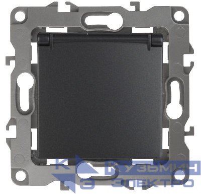 Розетка 1-м СП Эра12 12-2103-05 16А IP20 16AX 250В 2P+E Schuko защ. шторки с крышкой механизм антрацит Эра Б0014697