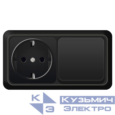 Блок ОП Олимп 1-кл. выкл.10А + роз. с заземл. 16А 220В горизонт. черн. Universal 7946806