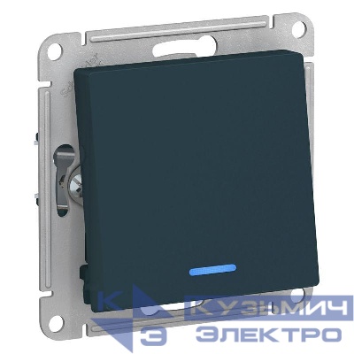 Переключатель проходной 1-кл. СП AtlasDesign 10А IP20 (сх. 6а) 10AX с подсветкой механизм изумруд SE ATN000863