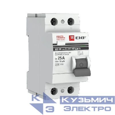 Выключатель дифференциального тока (УЗО) 2п 25А 10мА тип A ВД-100 (электромех.) PROxima EKF elcb-2-25-10-em-a-pro