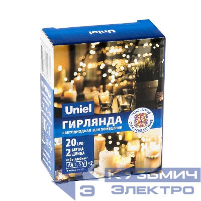 Гирлянда LED на батарейках ULD-S0200-020/SСB/2AA MULTI IP20 DEW 2AA (не в/к) "Роса" 2м 20 диодов разноцвет. провод медн. Uniel UL-00007205