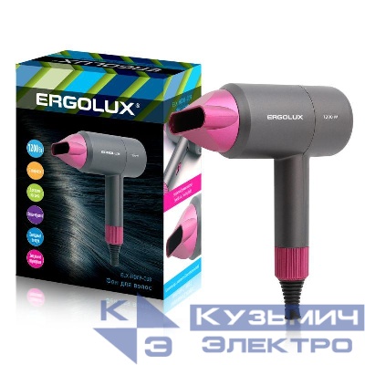 Фен 1200 Вт 220-240В ELX-HD09-C08 сер./роз. Ergolux 15207