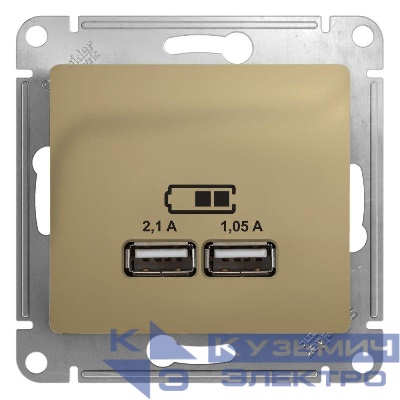 Розетка USB 2-м СП Glossa тип A+A 5В/2100мА 2х5В/1050мА механизм титан SE GSL000433