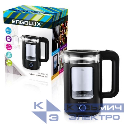 Чайник электрический ELX-KG08-C02 стекло/пластик 1.8л 220-240В 1800Вт черн. ERGOLUX 15333