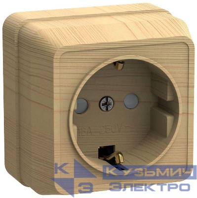 Розетка 1-м ОП Октава РСш20-3-ОС 16А IP20 с заземл. защ. шторки сосна GENERICA ERO14-K03-16-DC