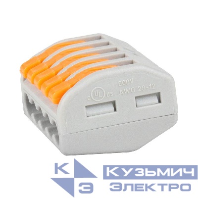 Клемма строительно-монтажная OptiKit СМК 222-415 с рычагом 5 отверстий 0.2-2.5(4.0)кв.мм КЭАЗ 351066