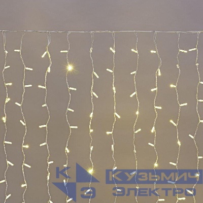 Гирлянда светодиодная "Светодиодный Дождь" 2х1.5м 300LED тепл. бел. 23Вт 230В IP65 постоян. свечение провод бел. (нужен шнур питания 303-500-1) Neon-Night 235-116