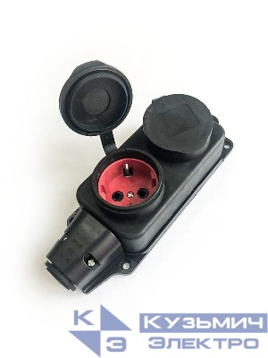 Колодка удлинителя 2-м 16А IP44 с заземл. каучук черн. КОСМОС KKsm-2g-Z-IP(B)16A