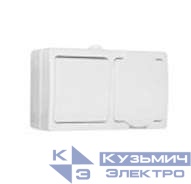 Блок ОП Аллегро 1-кл. вык. + роз. с заземл. защ. шторки с крыш. IP54 бел. UNIVersal 5562968