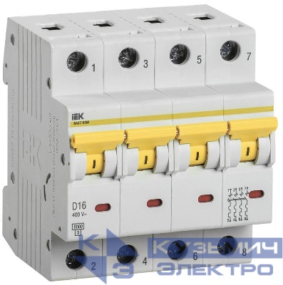 Выключатель автоматический модульный 4п D 16А 6кА ВА47-60M KARAT IEK MVA31-4-016-D