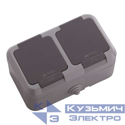 Розетка 2-м ОП 16А IP44 с крышкой п/герм. сер. Makel 18154