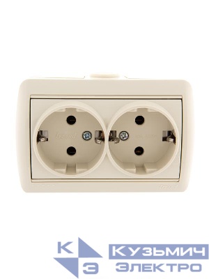 Розетка 2-м ОП Nata 16А IP20 с заземл. керамика крем. LEZARD 710-0300-127