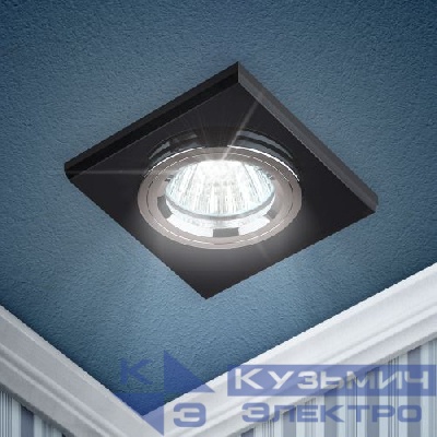 Светильник точечный DK8 CH/BK 50Вт MR16 12В декор стекло квадрат хром./черн. ЭРА C0043792
