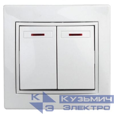 Выключатель 2-кл. СП Plano 10А IP20 1Э-105-01 250В с подсветкой бел. Intro Б0038826