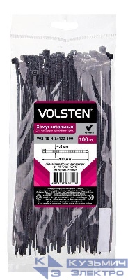 Хомут V02-1B-4.8х400-100 4.8х400 нейл. черн. (уп.100шт) Volsten 12966