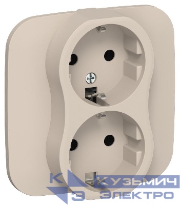 Розетка 2-м СП FLITE РС12-1-А-ФлЛ 16А с заземл. без защ. шторок безвинтовое крепление в сборе механизм льняной IEK FI-R21A-16-1-K88