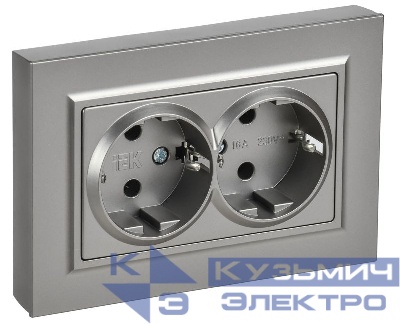 Розетка 2-м СП BRITE РСПл12-3-БрС 16А в сборе с заземл. без защ. шторок плоская сталь IEK BR-R27-16-K46-F