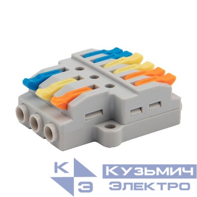 Клемма строительно-монтажная СМК проходная разветвительная 3х2 3п с монтажной площадкой 1 ввод 2 вывода на полюс (уп.5шт) Rexant 07-5233-05
