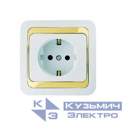 Розетка 1-м СП Mimoza 16А IP20 с заземл. бел./зол. Makel 12208