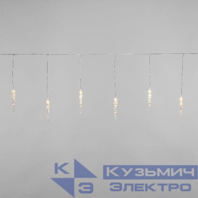 Гирлянда светодиодная "Айсикл" (бахрома) "Сосульки" 1.5х0.25м 10LED тепл. бел. 0.51Вт IP20 провод прозр. Neon-Night 303-067