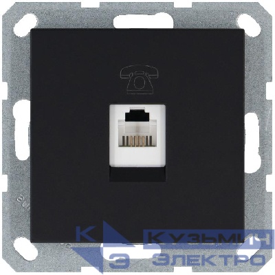 Розетка телефонная 1-м RJ11 механизм черн. матов. soft touch JasmartG6101PB