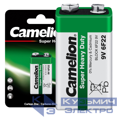 Элемент питания солевой "крона" 6F22 BL-1 (блист.1шт) Camelion 1672