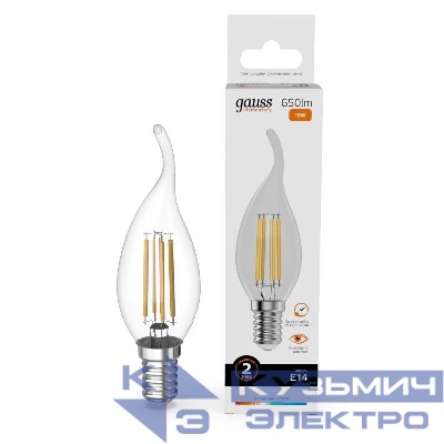 Лампа светодиодная филаментная Filament Elementary 10Вт свеча на ветру 2700К Е14 650лм GAUSS 42110