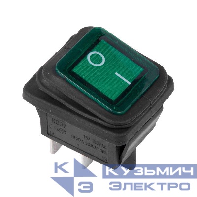 Выключатель клавишный 250В 15А (4с) ON-OFF зел. с подсветкой ВЛАГОЗАЩИТА (RWB-507) Rexant 36-2362