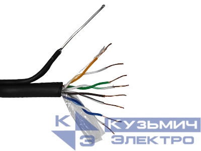 Кабель UTP4 cat.5е Cu PE NETKO Optima Gold, одножильный, 305м,  для наружных работ с проволочным тросом, Проходит Fluke тест, черный