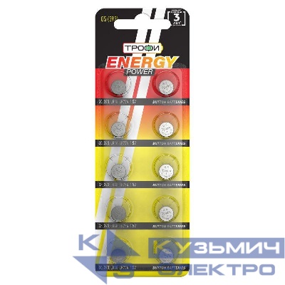 Элемент питания алкалиновый "таблетка" LR754/LR48/G5/393) (блист.10шт) Трофи C0035053