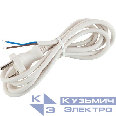 Шнур сетевой с вилкой 1.5м ПВС 2х0.75 бел. UX-2x0.75-1.5m-W ЭРА Б0048680