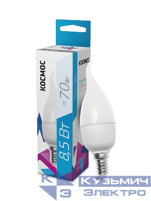 Лампа светодиодная 8.5Вт свеча на ветру 4500К бел. E14 220В КОСМОС LkecLED8.5wCWE1445