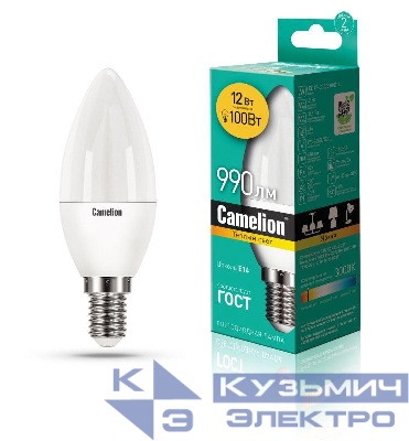 Лампа светодиодная LED12-C35/830/E14 12Вт 220В Camelion 13687