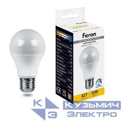 Лампа светодиодная LB-931 12Вт A60 грушевидная 2700К E27 230В диммир. FERON 51052
