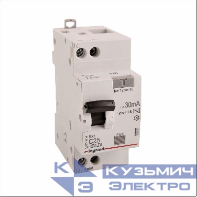 Выключатель автоматический дифференциального тока 2п (1P+N) C 25А 30мА тип AC 6кА RX3 ИЭК Leg 419401