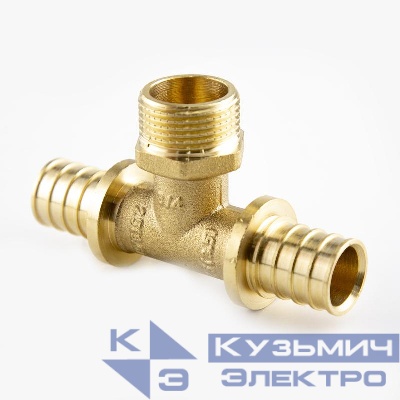 Тройник аксиальный латунь наружн. резьба 16х3/4дюйм жел. RTP 34809