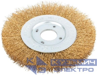 Корщетка-колесо посадочный d22.2мм стальная латунированная волнистая проволока 125мм FIT 39065