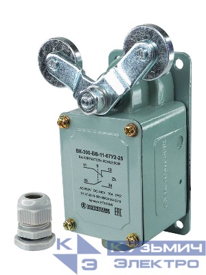 Выключатель концевой ВК-300-БВ-11-67У2-25 V-образный рычаг с роликом на каждом плече с сальником ход вправо и влево без самовозврата ступень 2- 51мм IP67 Электротехник ET515949