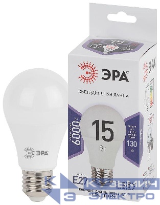 Лампа светодиодная A60-15W-860-E27 грушевидная 1200лм Эра Б0031396