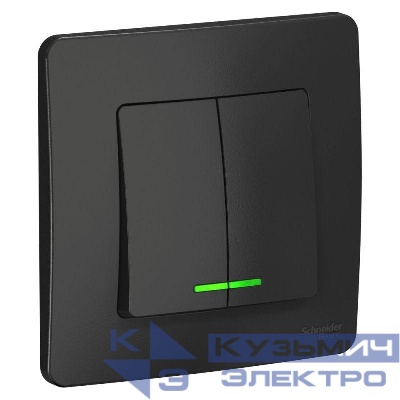 Выключатель 2-кл. СП Blanca 10А IP20 (сх. 5) 250В с подсветкой антрацит SE BLNVS010516