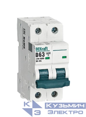 Выключатель автоматический модульный 2п D 63А 10кА ВА-105 DEKraft 13219DEK