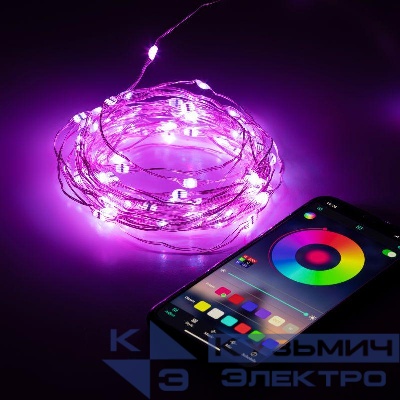 Гирлянда светодиодная "Нить" 10м RGB 220В с пультом таймер музыка управл. через мобил. прилож. Эра Б0055993
