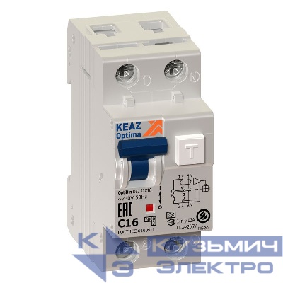 Выключатель автоматический дифференциального тока 2п (1P+N) C 25А 30мА тип A 6кА OptiDin D63 УХЛ4 2мод. КЭАЗ 140592