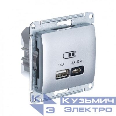 Розетка USB Glossa тип A+C 45Вт QC PD высокоскор. ЗУ механизм алюм. SE GSL000329