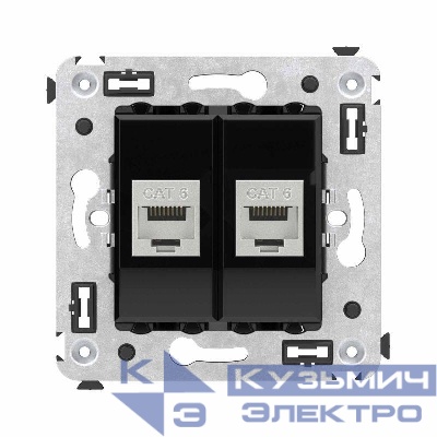 Розетка компьютерная 2-м СП Avanti "Черный квадрат" RJ45 кат.6 без шторок экранир. механизм DKC 4402794