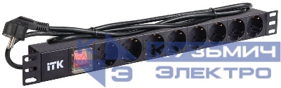 Блок розеток 8 мест PDU (немец. станд.) DIN49440 PH12-8D1 с LED выкл. алюм. профиль1U шнур 2м ITK PH12-8D1